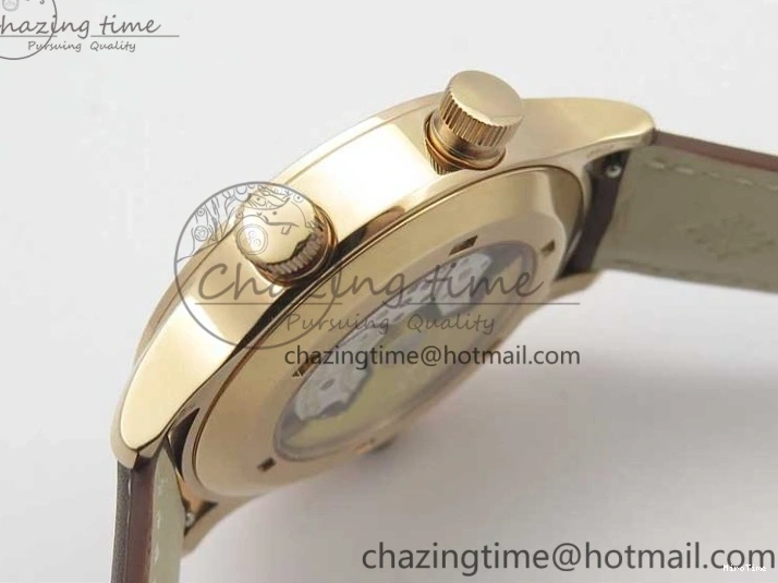 MIROTIME 0323 Calatrava 5524R Pilot Travel Time RG GRF Brown Dial on Brown Leather Strap MIYOTA TopPick 7155